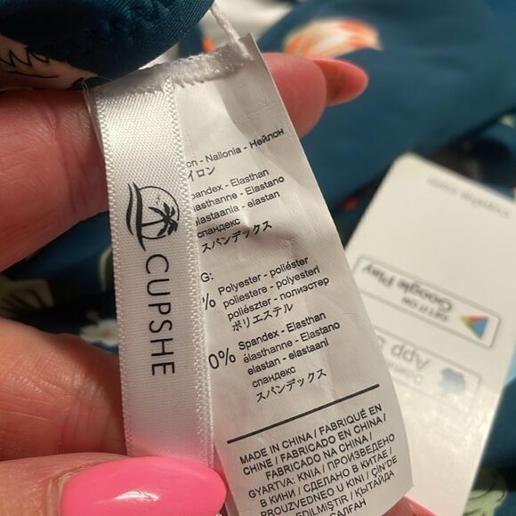 Cupshe Teal Floral Scalloped Crisscross One Piece Swimsuit | size XL | NWT - Picture 9 of 11